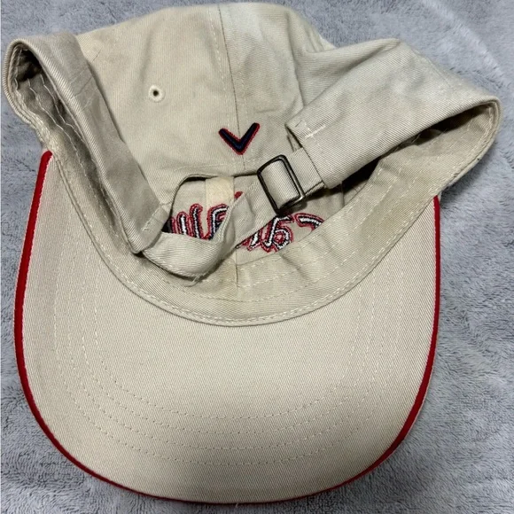 Callaway Golf Hat Khaki‎ Beige Blue Red Adjustable Strap Golf Dad Hat Cap - Picture 2 of 5